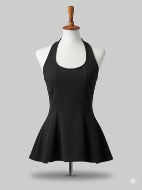 Monteau Black Halter Peplum Top with Back Bow Detail - Size Medium
